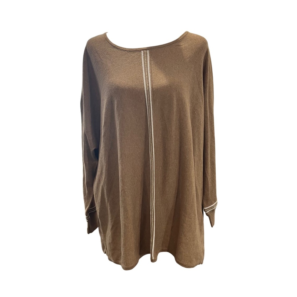 Christine Laure Knit‎ Sweater Brown Cotton Silk Cashmere Gold Thread T3 Medium